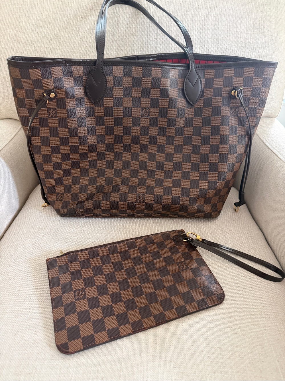 Louis Vuitton Damier Ebene Canvas Neverfull MM with Wristlet